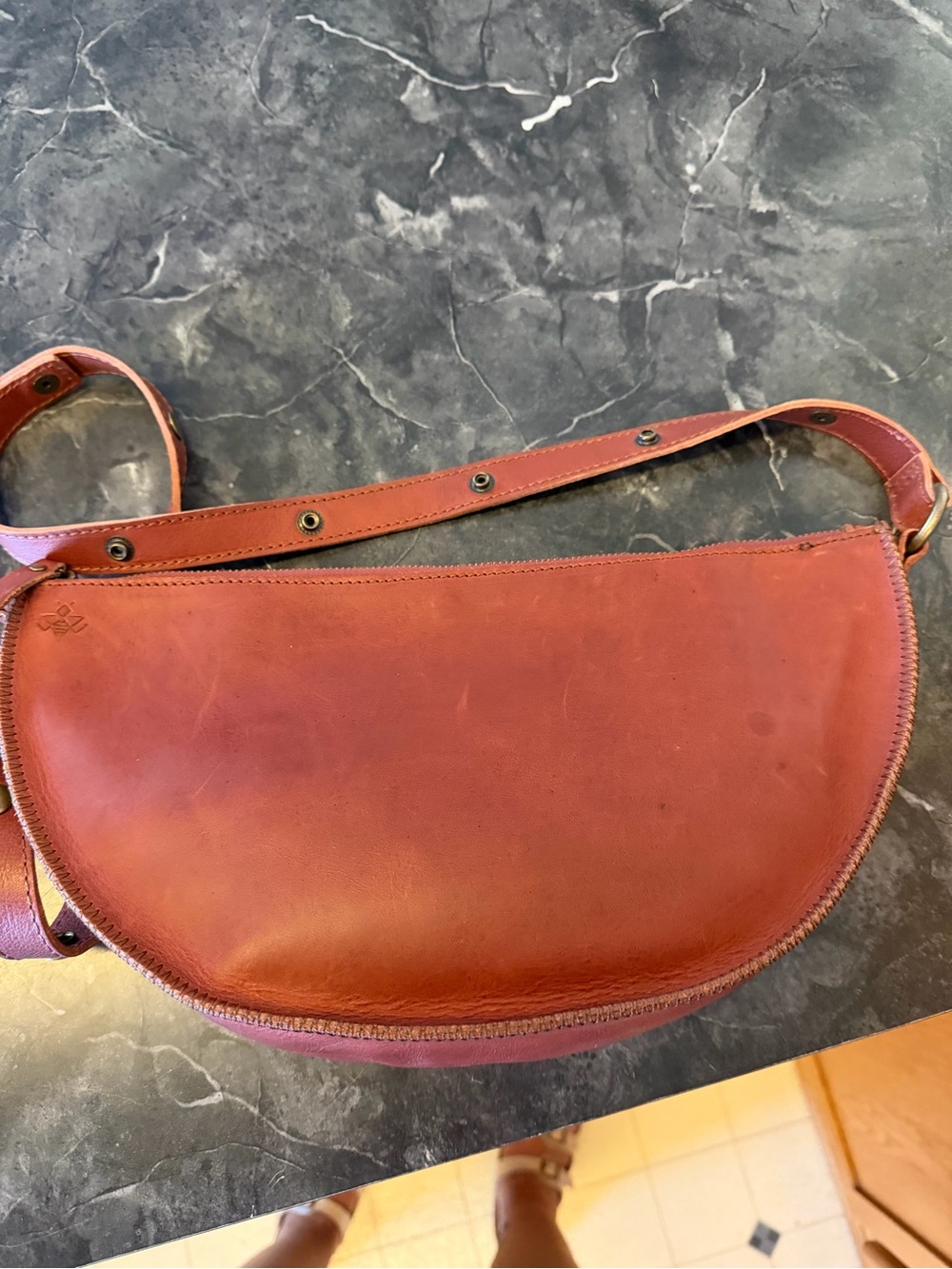 Lyons Leather Half-Moon Crossbody Bag in Cognac Brown Queen Bee - Picture 7 of 7